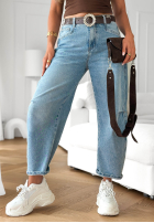 Hose Jeans mom fit z paskiem Horizon Blue Hellblau