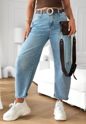 Balloon Jeans mit G&uuml;rtel Horizon Blue Hellblau