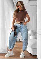 Hose Jeans mom fit z paskiem Horizon Blue Hellblau