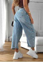 Hose Jeans mom fit z paskiem Horizon Blue Hellblau