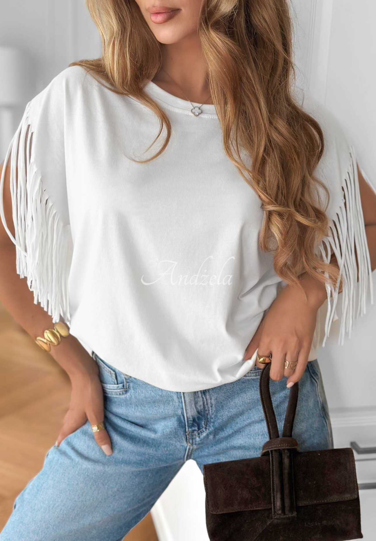 Baumwollbluse mit Fransen Tanvi Weiß