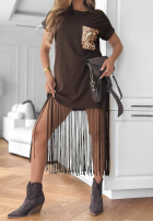 Bawełniana Kleid midi z frędzlami Tanvi Schokoladenbraun