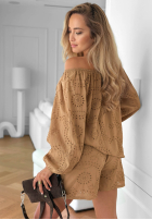 Ażurowy Set Bluse Kleid im spanischen Stil i krótkie spodenki Sunset Charm Weiß