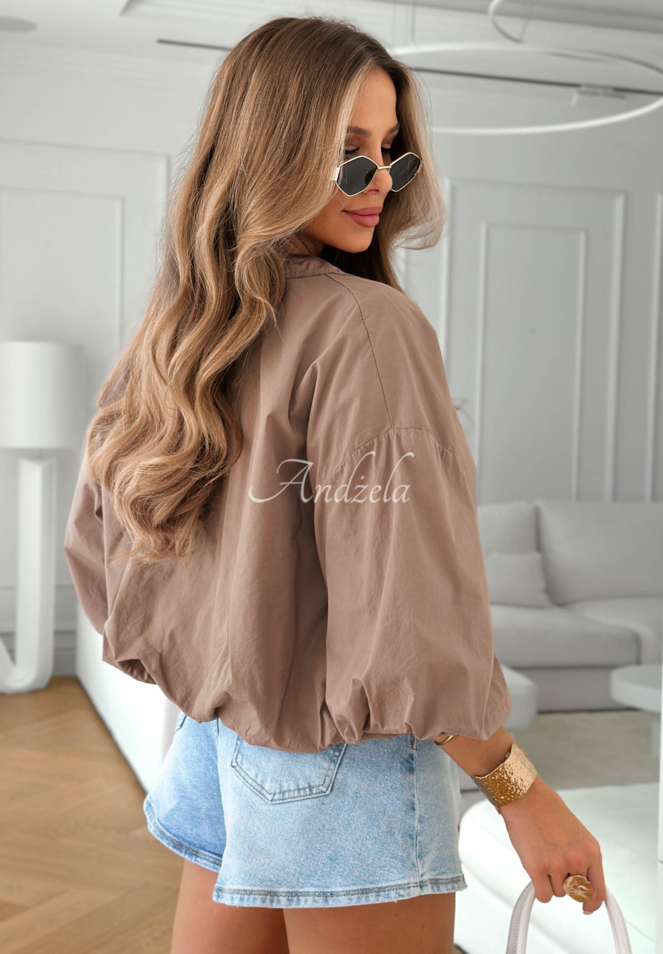 Leichte Baumwolljacke mit Puffärmeln Good To Know Mokkafarben