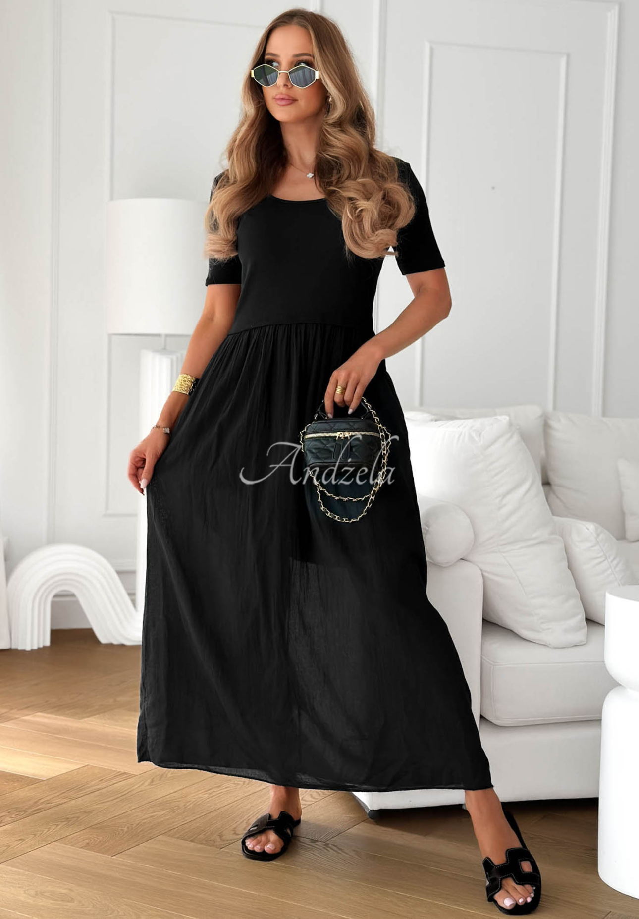 Luftiges Baumwoll-Midikleid Primavera Mia Schwarz