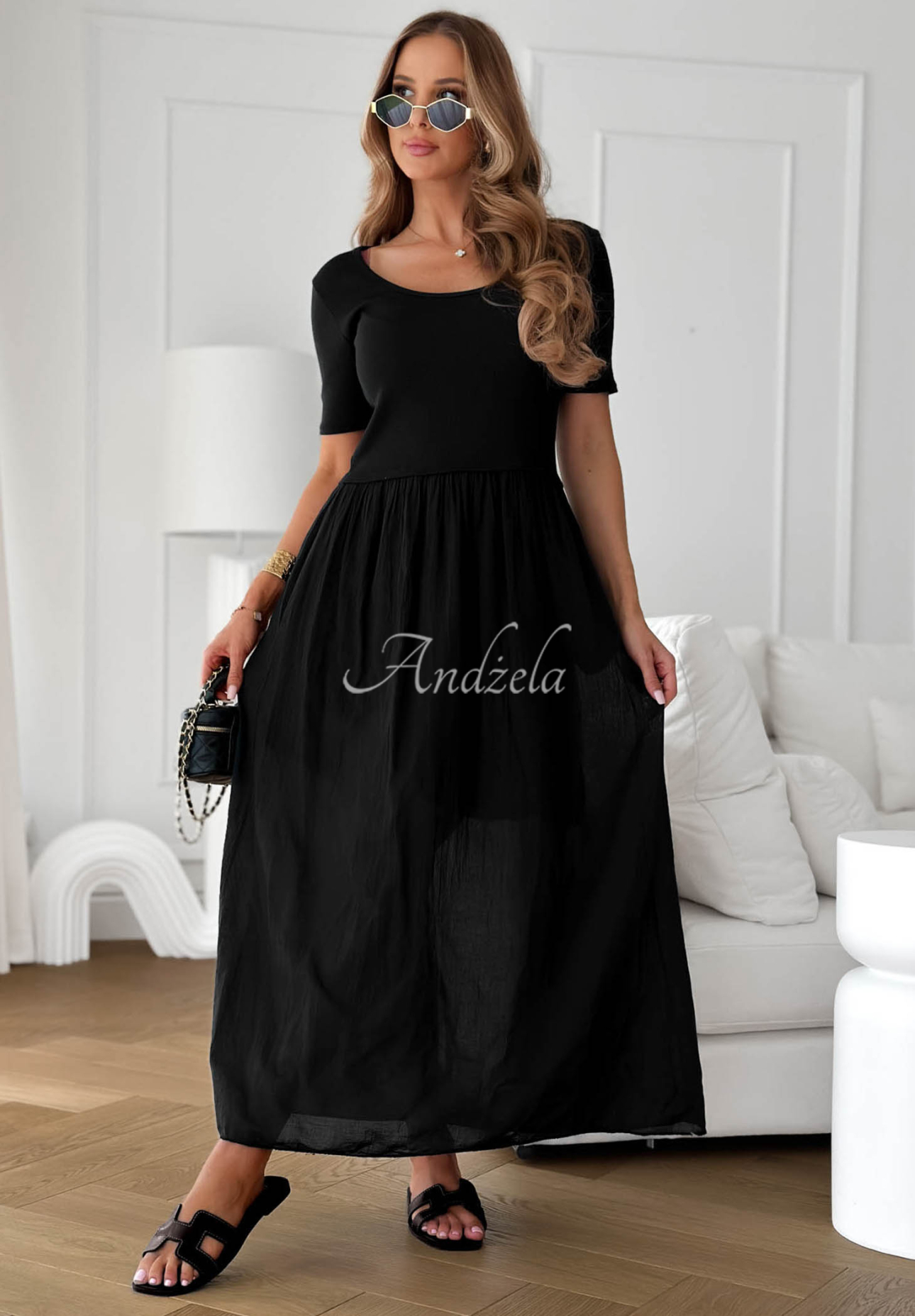 Luftiges Baumwoll-Midikleid Primavera Mia Schwarz