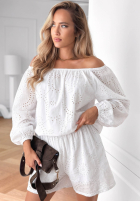 Ażurowy Set Bluse Kleid im spanischen Stil i krótkie spodenki Sunset Charm Weiß