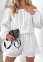 Ażurowy Set Bluse Kleid im spanischen Stil i krótkie spodenki Sunset Charm Weiß
