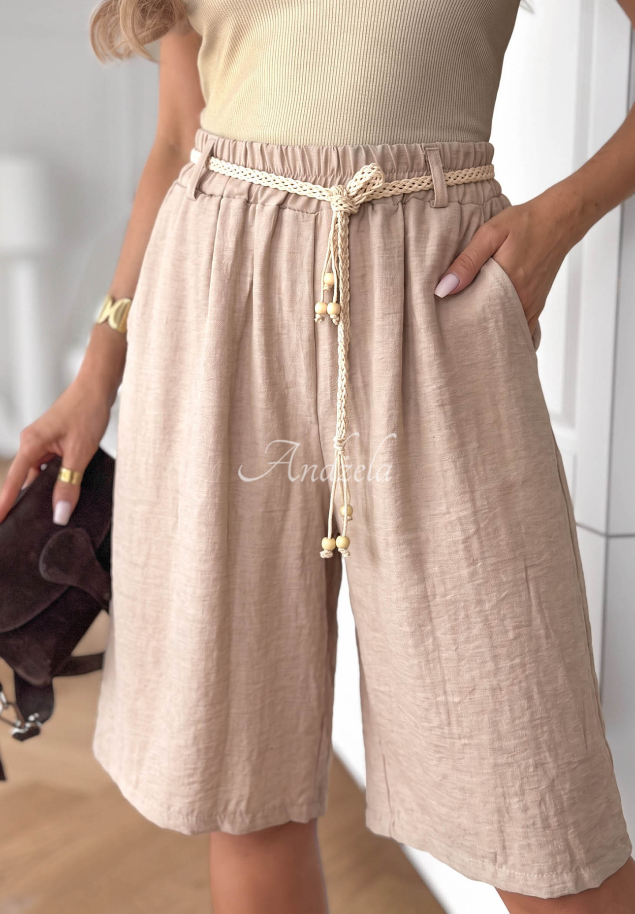 Kurze Shorts mit Leinenanteil Desert Glow Beige