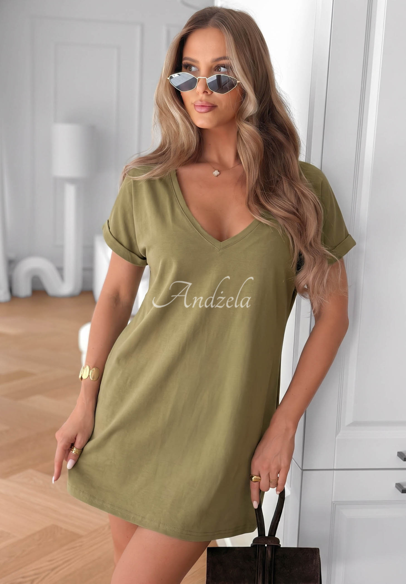 Baumwoll-Tunika-Kleid Come Closer Olivgrün