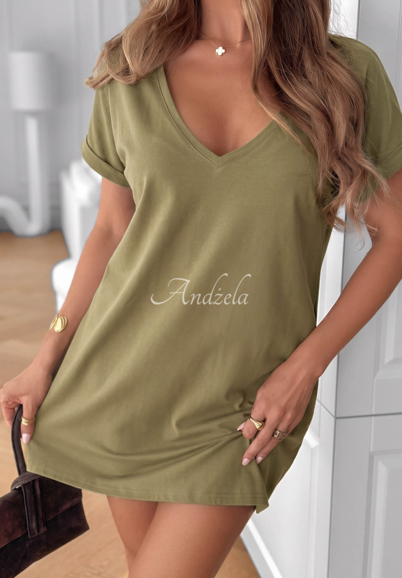Baumwoll-Tunika-Kleid Come Closer Olivgrün