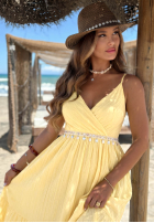 Wiskozowa Kleid na ramiączkach z ozdobną aplikacją Island Muse jasnożółta