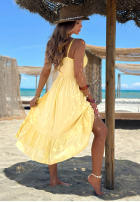 Wiskozowa Kleid na ramiączkach z ozdobną aplikacją Island Muse jasnożółta
