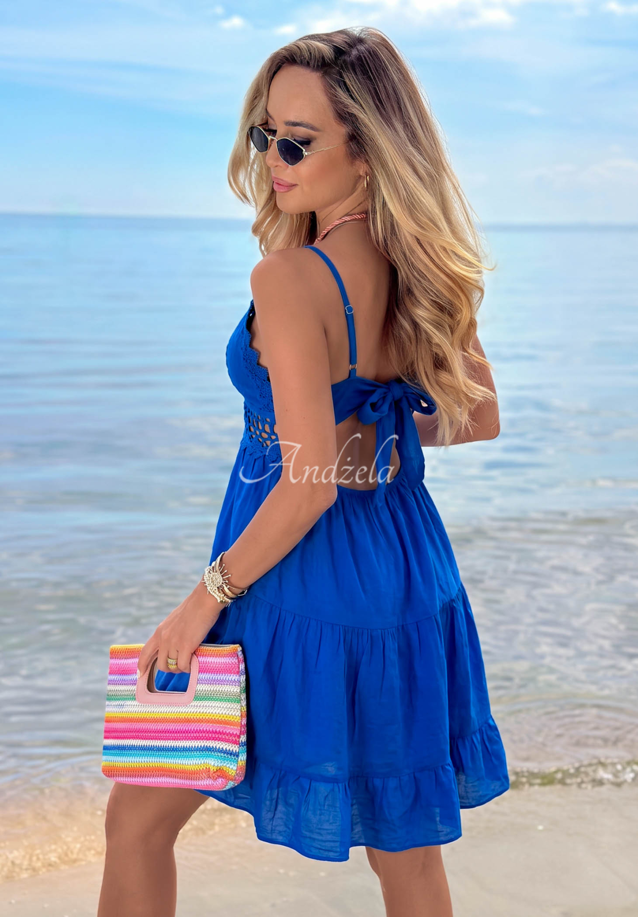 Baumwoll-Minikleid mit Trägern und Spitze Wind Bay Kobaltblau