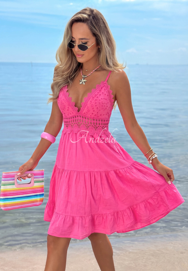 Baumwoll-Minikleid mit Tr&auml;gern und Spitze Wind Bay Rosa