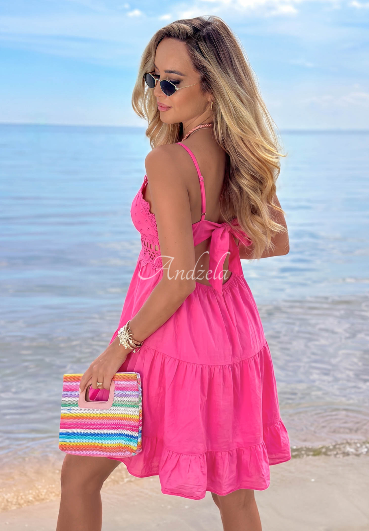 Baumwoll-Minikleid mit Trägern und Spitze Wind Bay Rosa