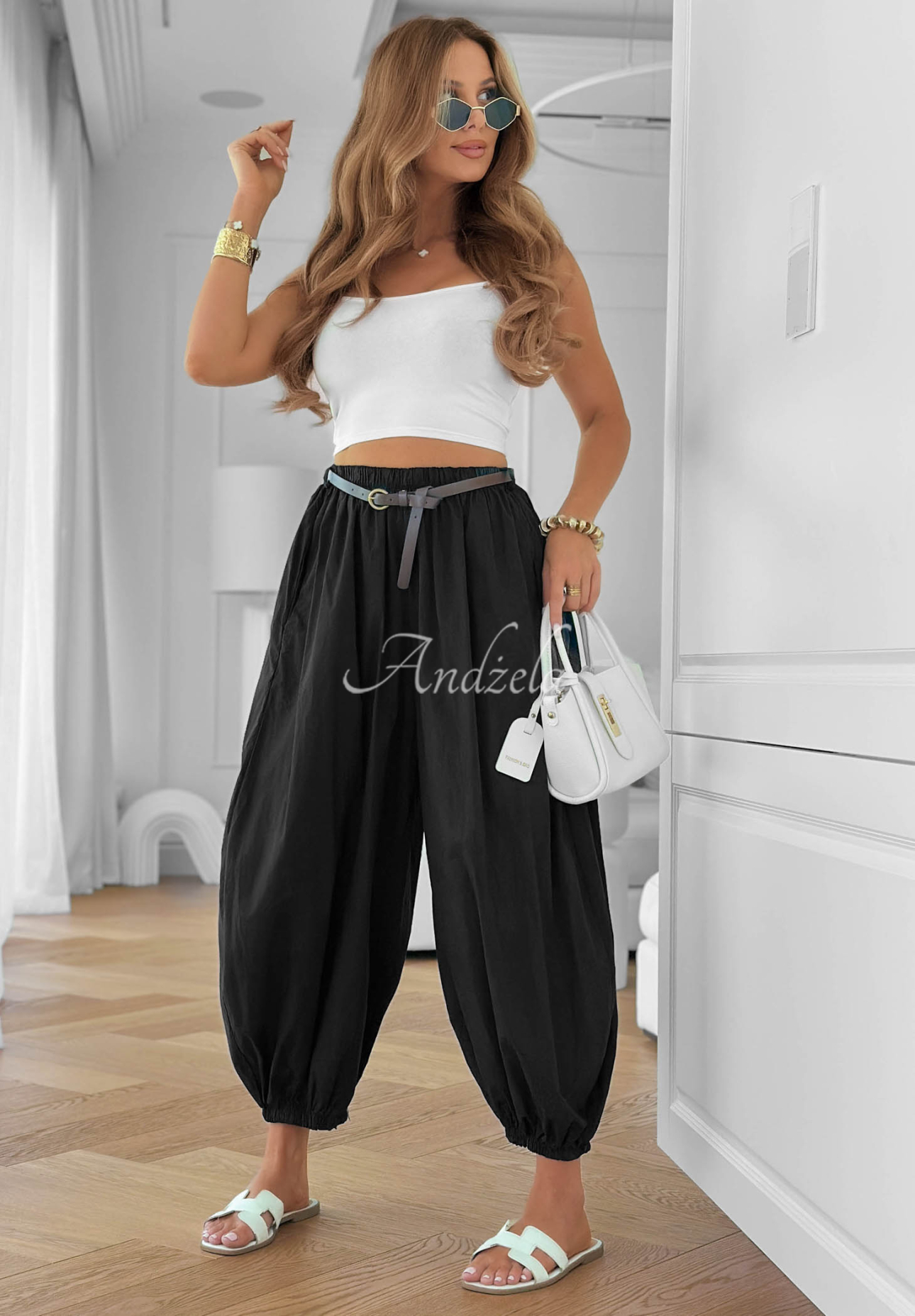 Jogginghose aus Baumwollstoff mit Gürtel Stay Awhile Schwarz