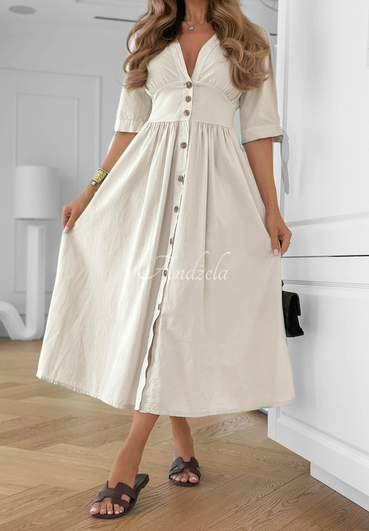 Midi-Kleid Watching The Sunrise Beige