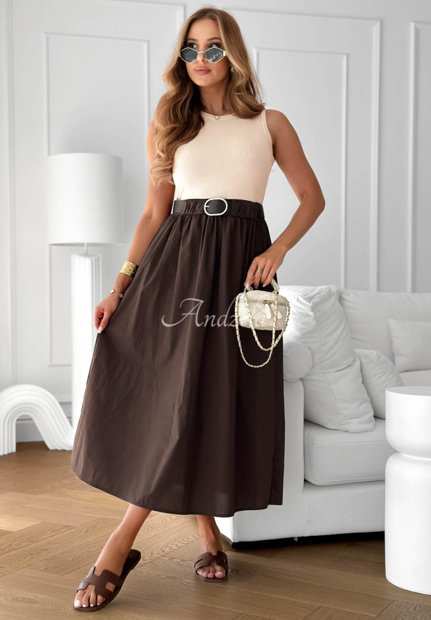 Tr&auml;gerkleid mit G&uuml;rtel Sun Sailing Beige-Schokoladenbraun