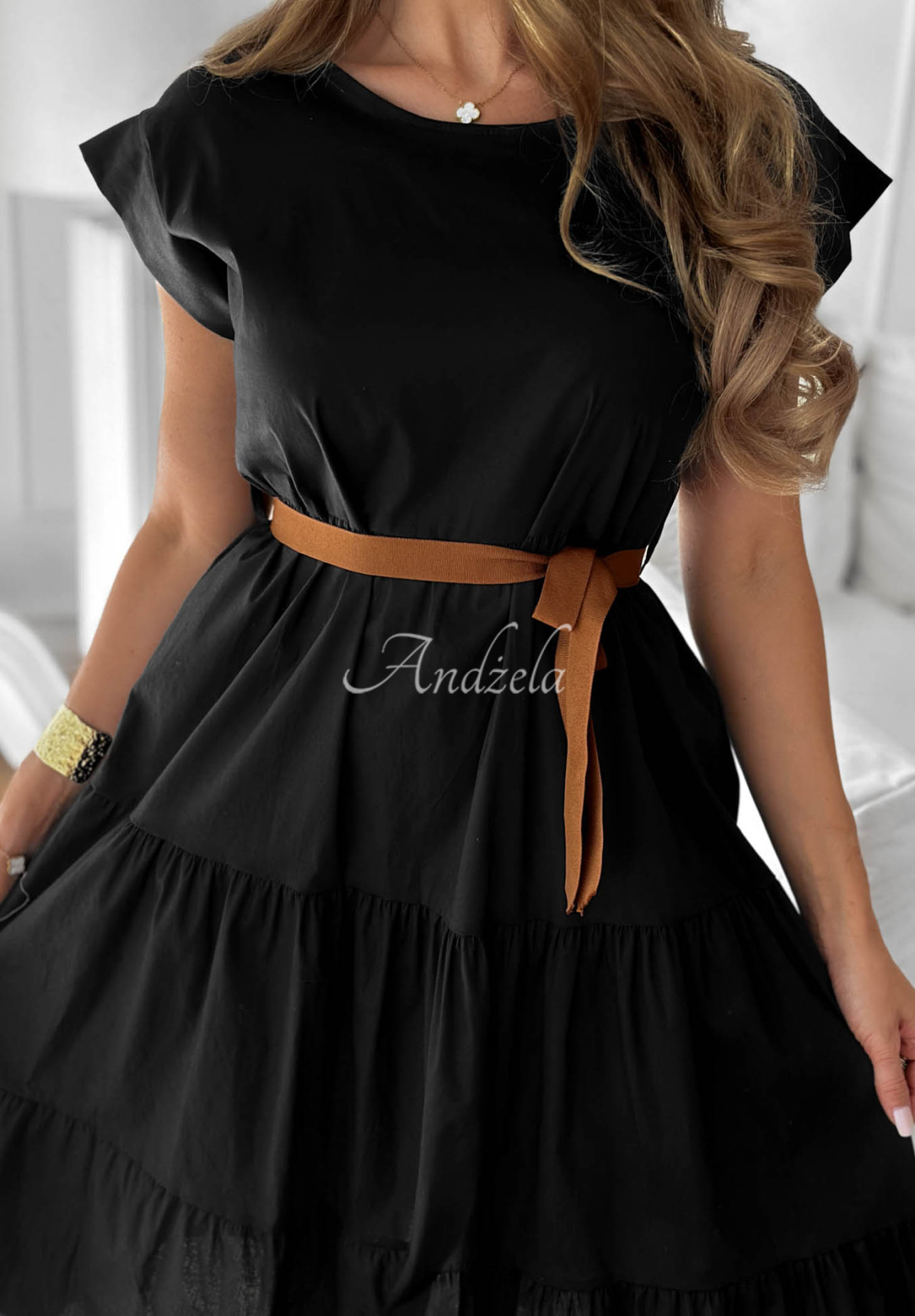 Baumwollkleid mit Rüschen und Gürtel Marina Royale Schwarz