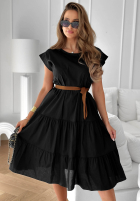 Rozkloszowana Kleid z falbankami i paskiem Sunny Smiles Schwarz