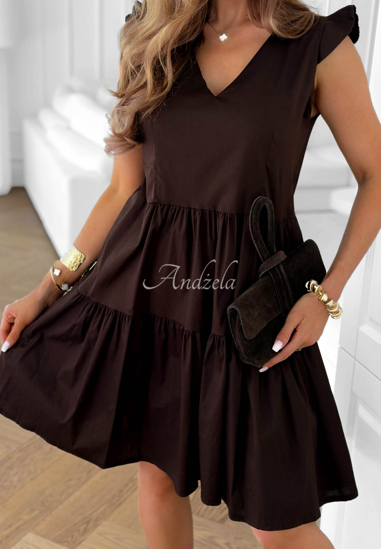 Baumwoll-Minikleid mit Rüschen Lunar Sail Schokoladenbraun