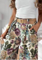 Wiskozowe kwieciste Hose wide leg Blooming Air Khaki