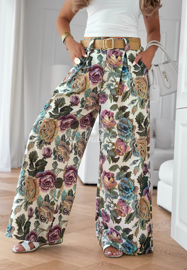 Viskosehose mit floralen Falten Blooming Air Khaki