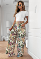 Wiskozowe kwieciste Hose wide leg Blooming Air Khaki