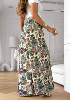 Wiskozowe kwieciste Hose wide leg Blooming Air Khaki