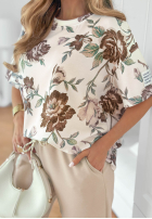Kwiecisty Set Bluse i Hose Endless Day Beige-Rot