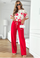 Kwiecisty Set Bluse i Hose Endless Day Beige-Rot
