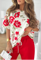 Kwiecisty Set Bluse i Hose Endless Day Beige-Rot