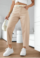 Hose Jeans mom fit z paskiem Casual Tide Beige