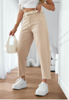 Hose Jeans mom fit z paskiem Casual Tide Beige