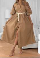 Koszulowa Kleid z bufkami i paskiem Rome Schokoladenbraun