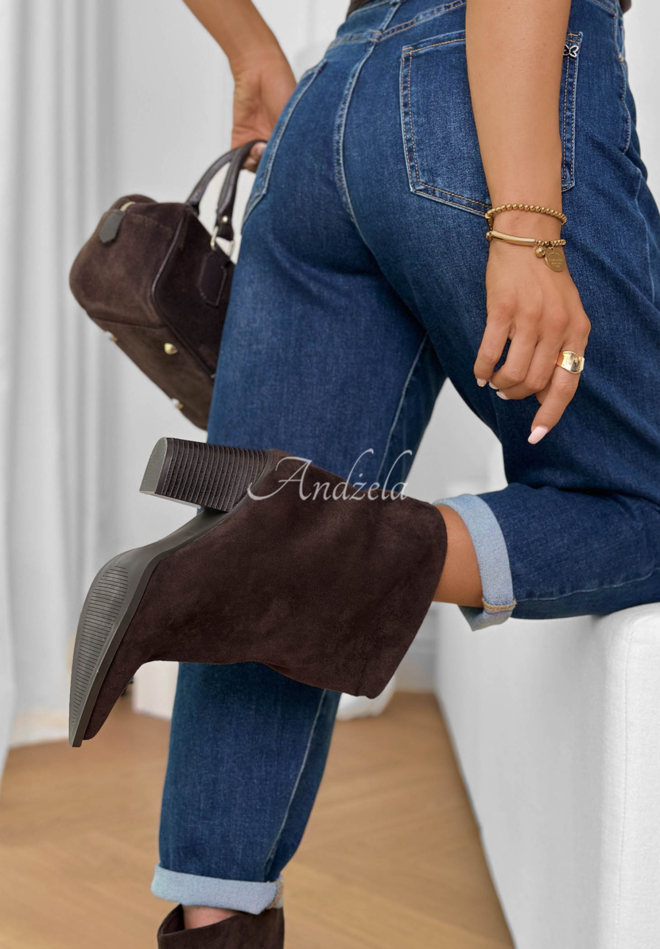 Wildleder-Ankle-Boots mit Blockabsatz Fancy Style Schokoladenbraun