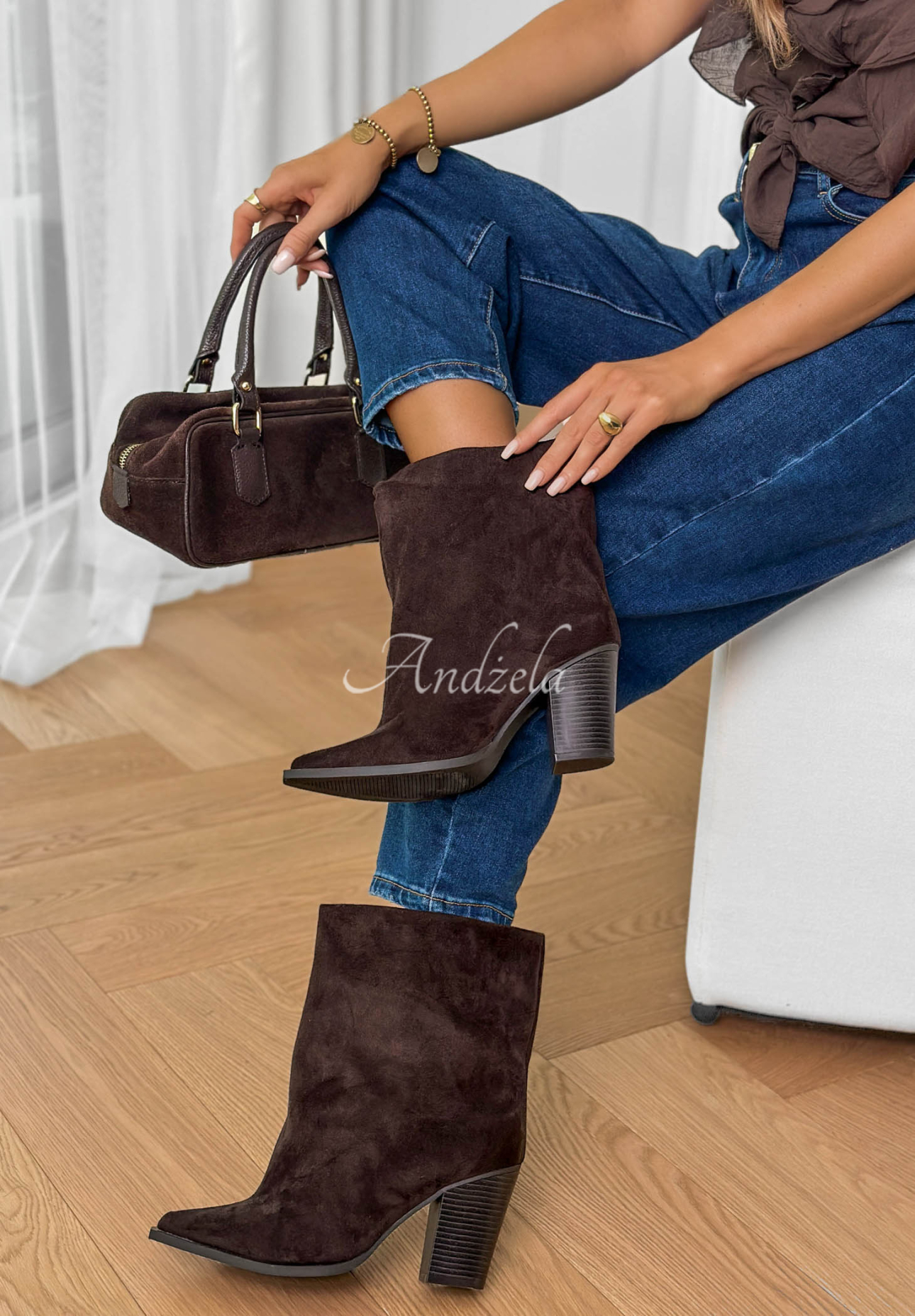 Wildleder-Ankle-Boots mit Blockabsatz Fancy Style Schokoladenbraun