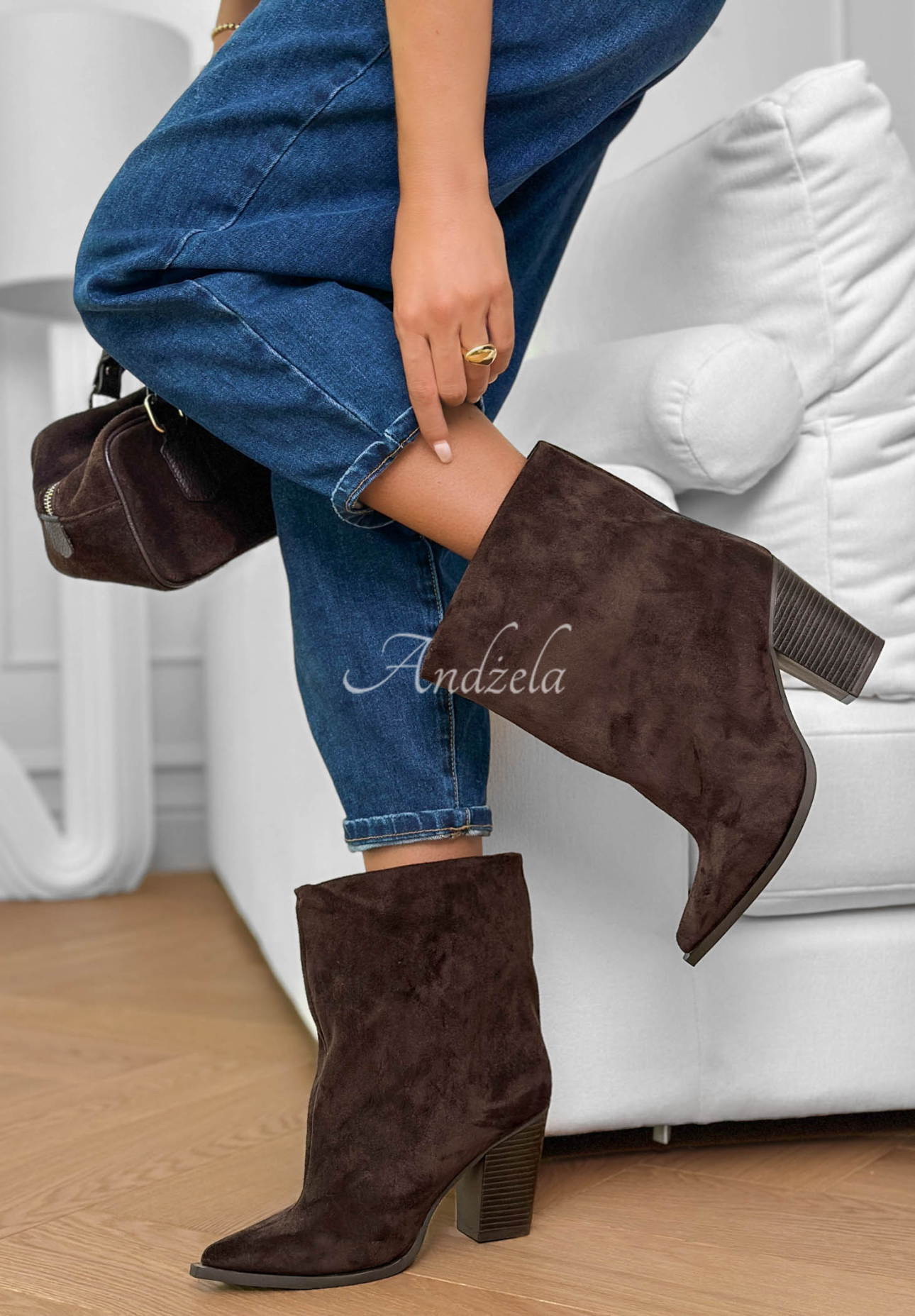 Wildleder-Ankle-Boots mit Blockabsatz Fancy Style Schokoladenbraun