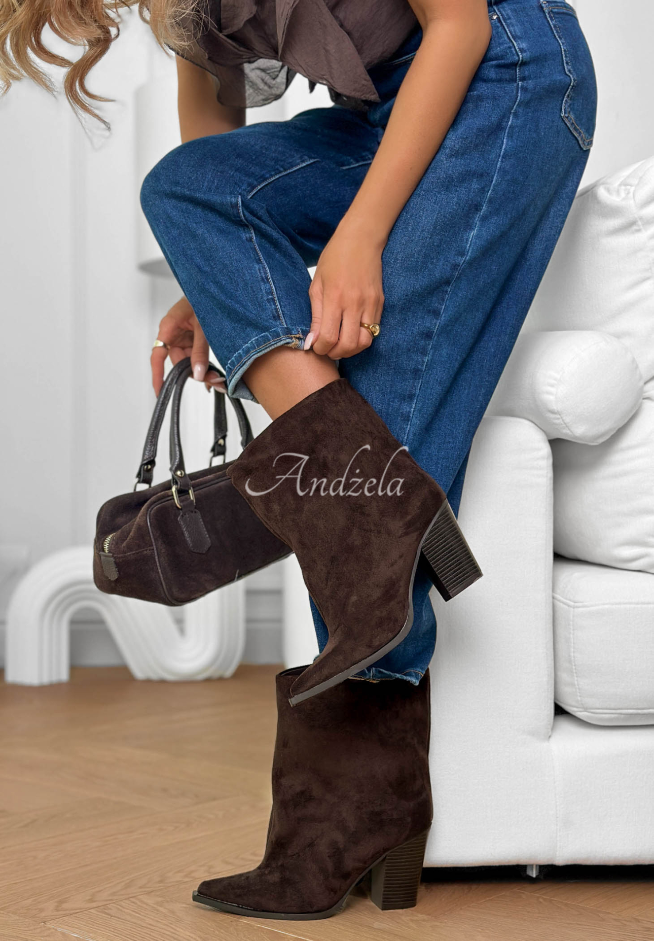 Wildleder-Ankle-Boots mit Blockabsatz Fancy Style Schokoladenbraun