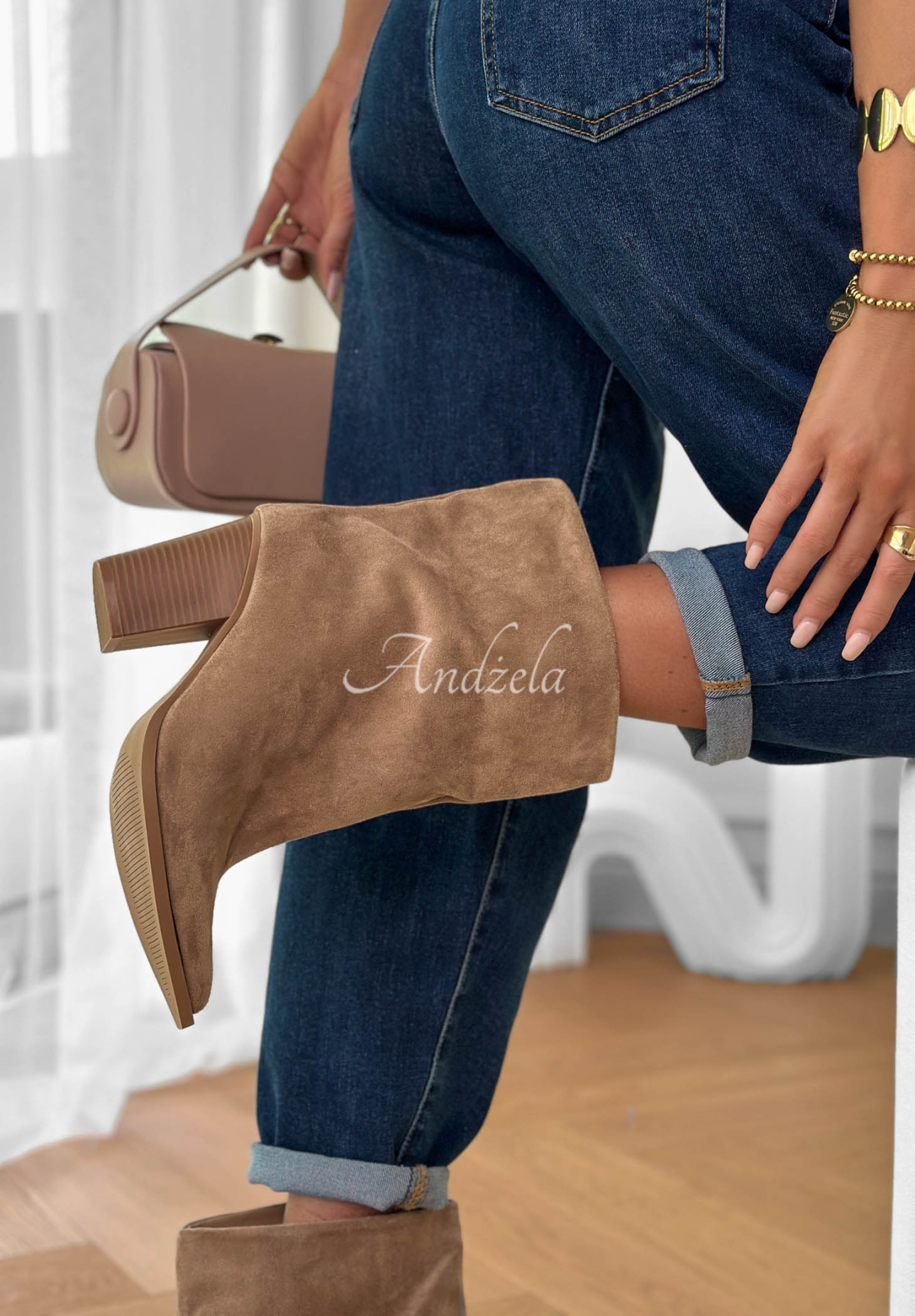 Wildleder-Ankle-Boots mit Blockabsatz Fancy Style Mokkafarben