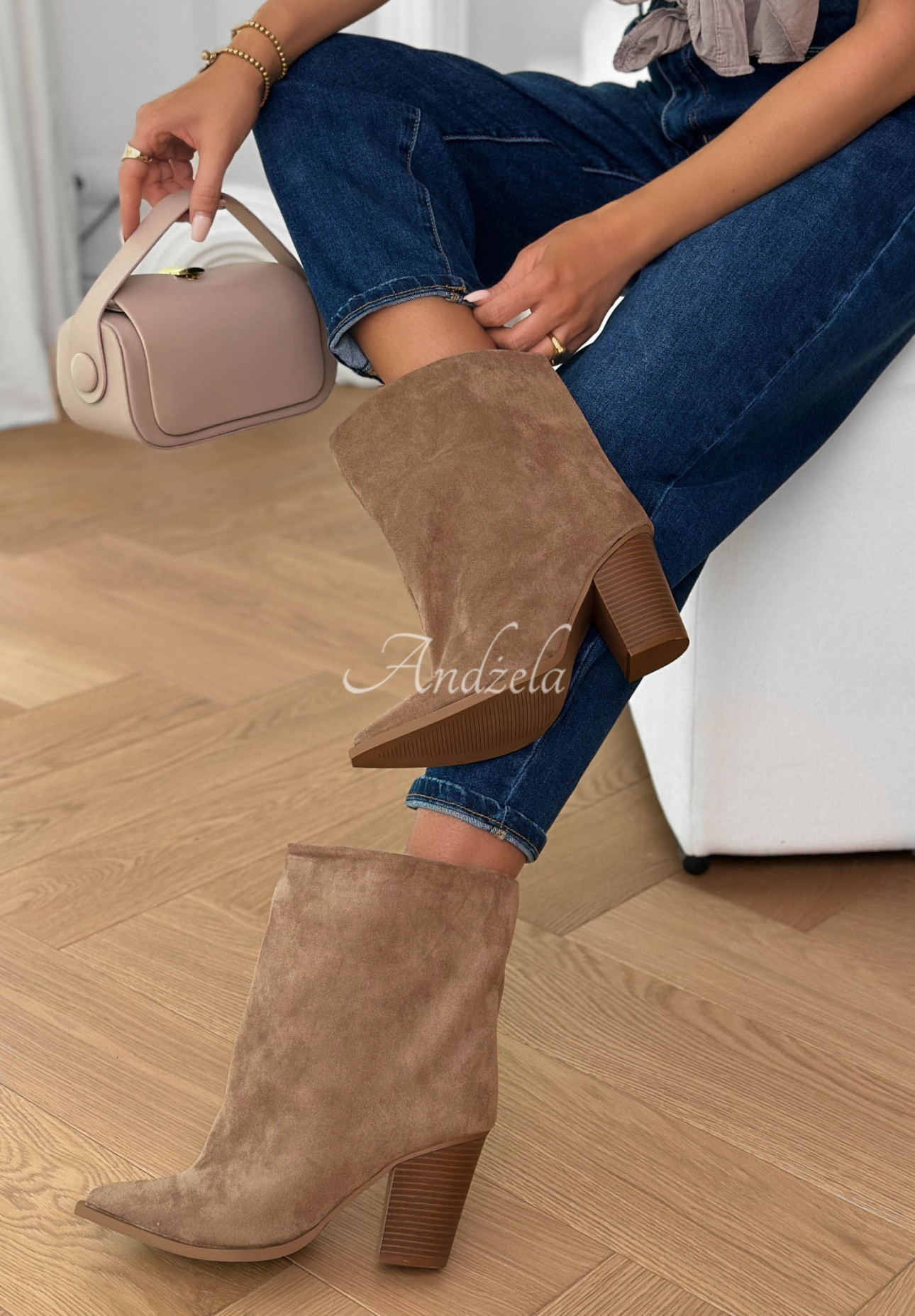 Wildleder-Ankle-Boots mit Blockabsatz Fancy Style Mokkafarben