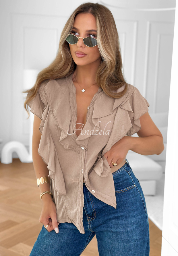 Baumwollbluse mit R&uuml;schen One More Time Mokkafarben