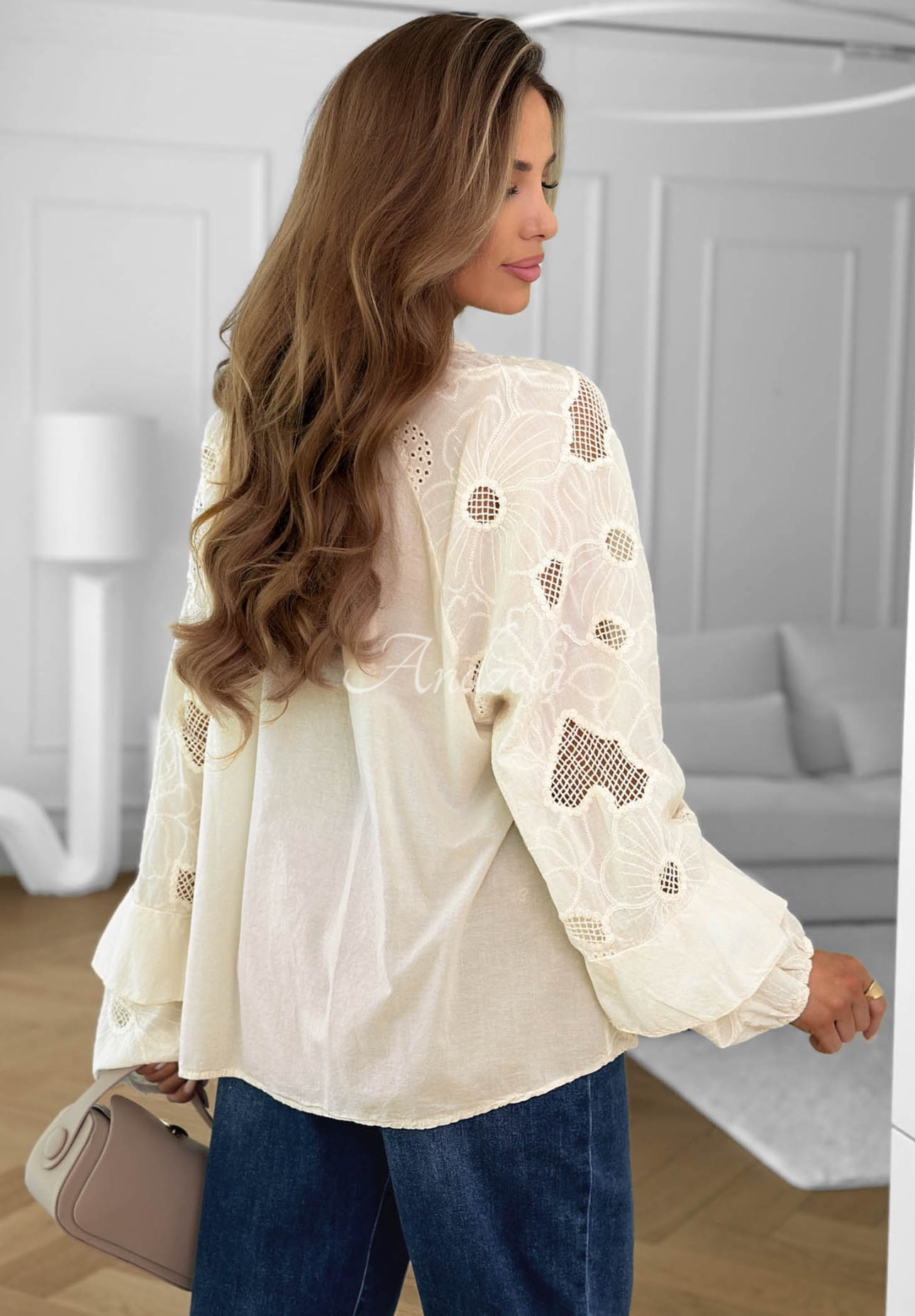 Bestickte Boho-Bluse aus Baumwolle Beach Wish Ecru