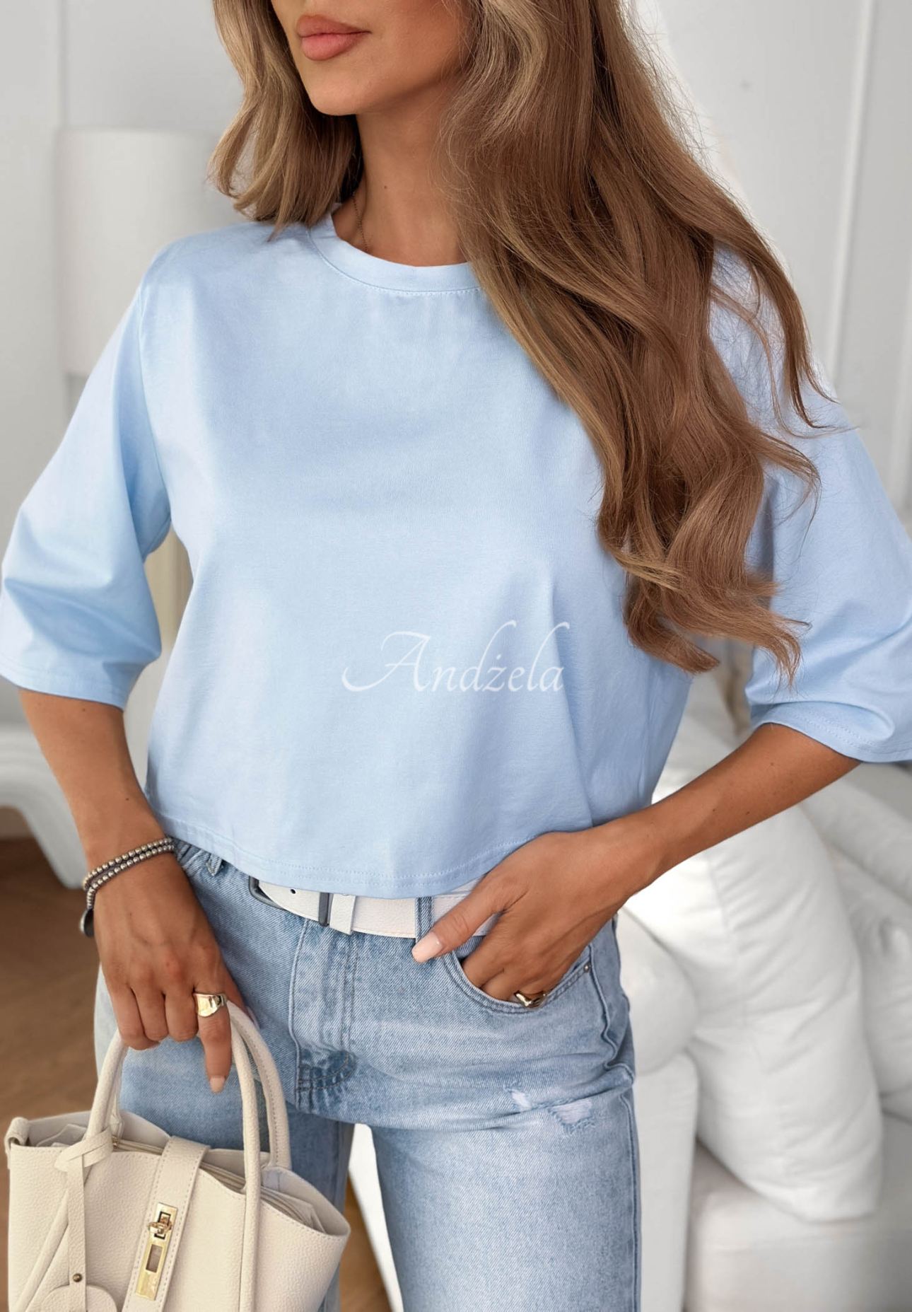 Kurzes Baumwoll T-Shirt Springtime Babe Himmelblau
