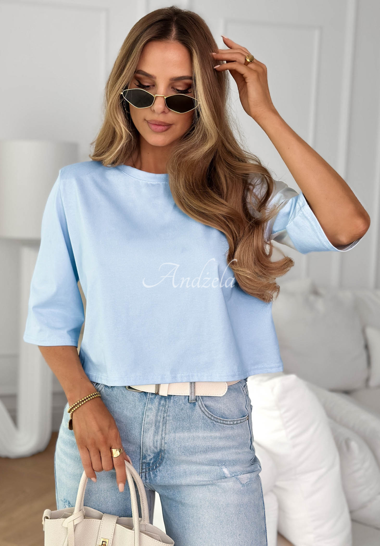 Kurzes Baumwoll T-Shirt Springtime Babe Himmelblau