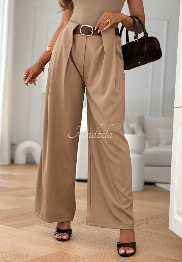 Stoffhose wide leg mit G&uuml;rtel Clean Looks Mokkafarben