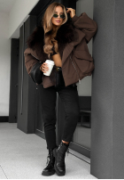 Krótka Jacke z futerkiem Nordic Mist Schokoladenbraun
