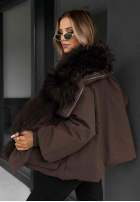 Krótka Jacke z futerkiem Nordic Mist Schokoladenbraun