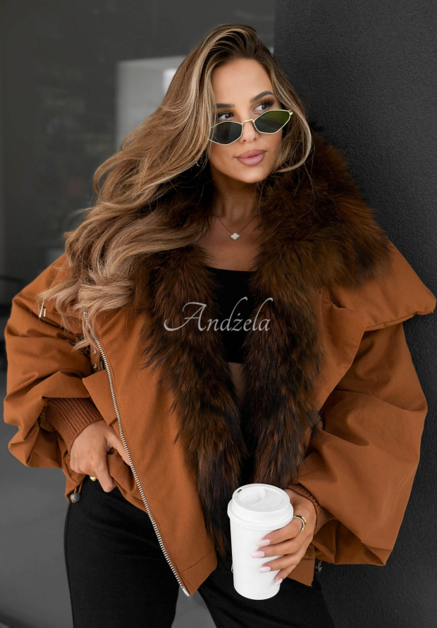 Daunenjacke mit Fell Nordic Mist Camel
